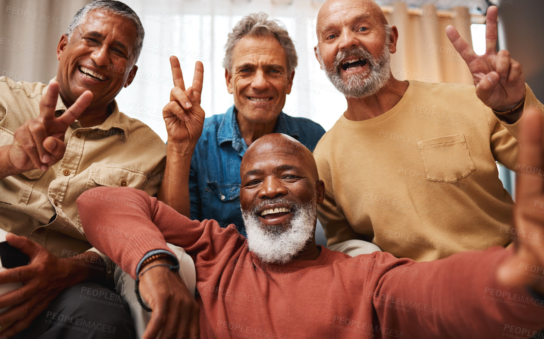 Group of older men together representing connection and meaning in later life