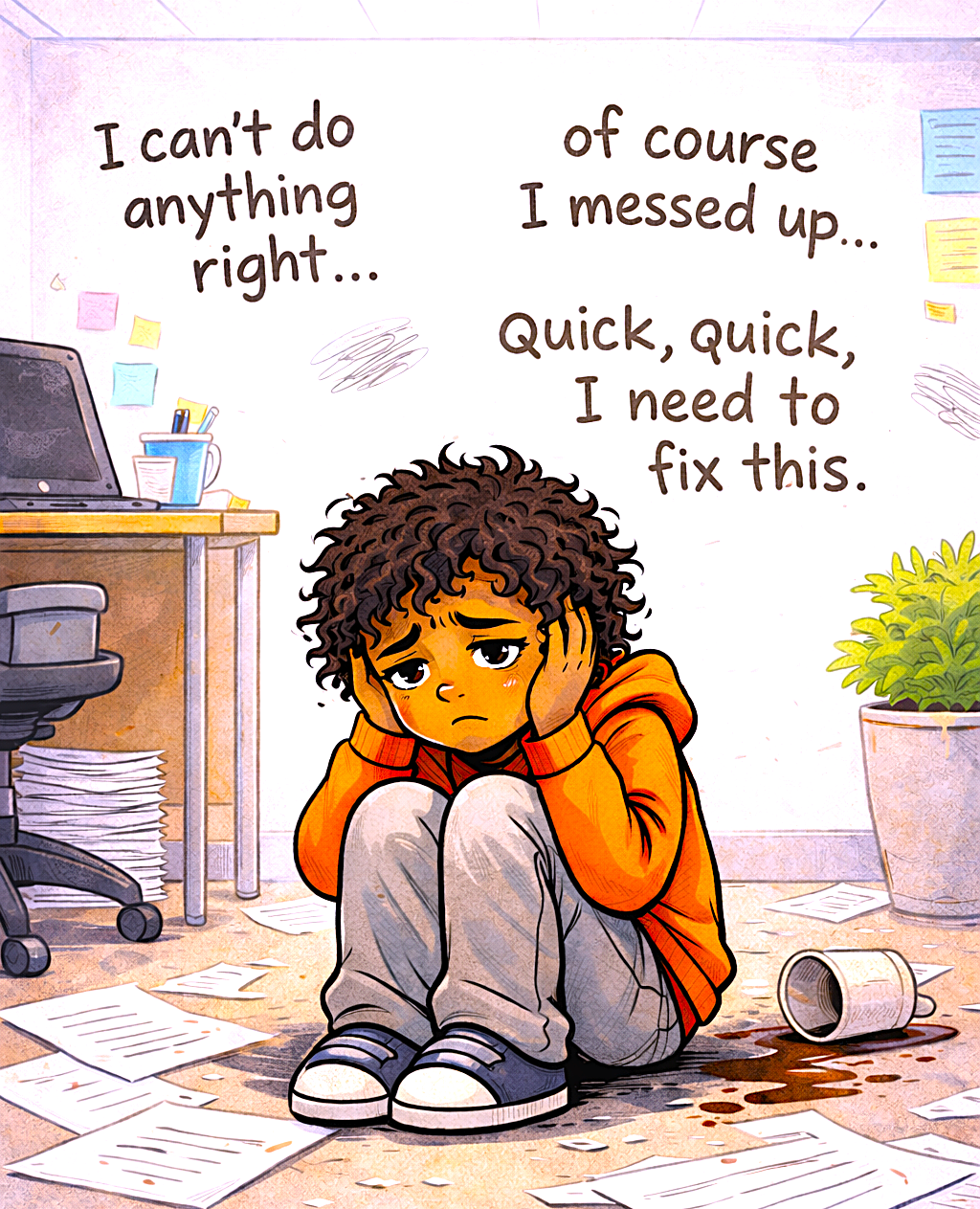 Illustration representing feeling overwhelmed when stressed and tired